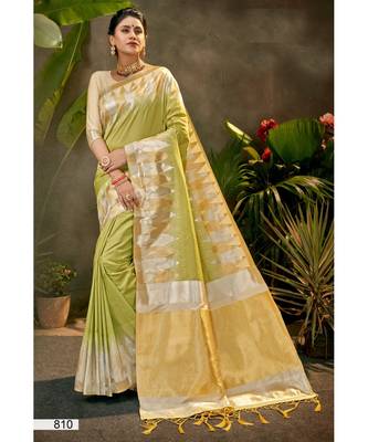 Light Green Thread & Zari Work semi silk saree Daily & Party Wear Saree With Blouse 1