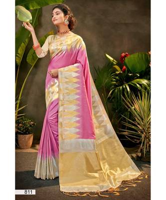 Light Pink Thread & Zari Work semi silk saree Daily & Party Wear Saree With Blouse 1