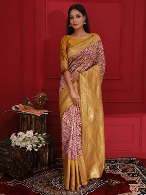 Purple woven silk saree with blouse 1