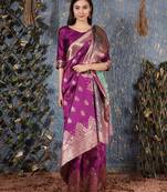 Purple woven silk saree with blouse