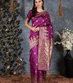 Purple woven silk saree with blouse