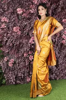 Gold woven silk saree with blouse