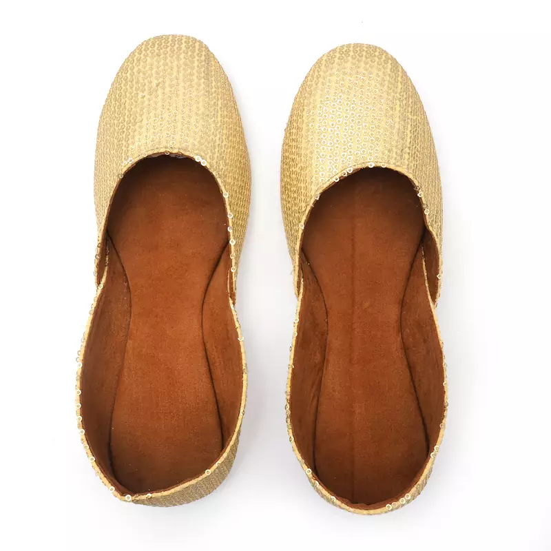 Purely Lush Plain Golden Handcrafted Punjabi Jutti for Women Mojari Khussa