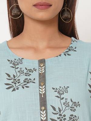Aqua-blue printed cotton kurta-sets 4