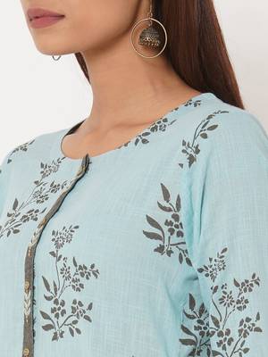 Aqua-blue printed cotton kurta-sets 5