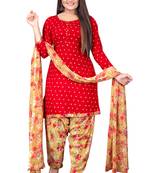 Red printed crepe salwar