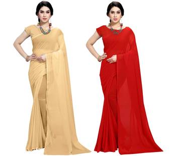 multicolor Georgette Plain Daily Wear Saree With Blouse (Pack of 2) 1