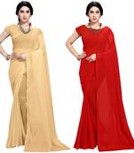 multicolor Georgette Plain Daily Wear Saree With Blouse (Pack of 2)