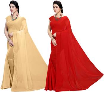 multicolor Georgette Plain Daily Wear Saree With Blouse (Pack of 2) 2