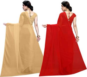 multicolor Georgette Plain Daily Wear Saree With Blouse (Pack of 2) 3