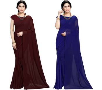 multicolor Georgette Plain Daily Wear Saree With Blouse (Pack of 2) 1