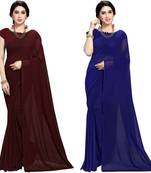 multicolor Georgette Plain Daily Wear Saree With Blouse (Pack of 2)