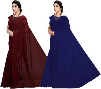 multicolor Georgette Plain Daily Wear Saree With Blouse (Pack of 2) 2