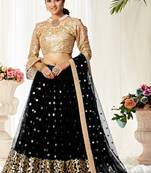Black embroidered net semi stitched lehenga