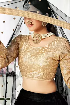 Black embroidered net semi stitched lehenga