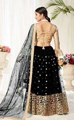 Black embroidered net semi stitched lehenga 4