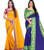 multicolor Chiffon Lace Border Party Wear Saree With Blouse (Pack of 2)