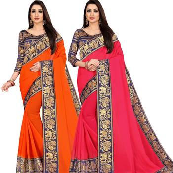 multicolor Chiffon Lace Border Party Wear Saree With Blouse (Pack of 2) 1