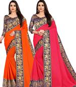 multicolor Chiffon Lace Border Party Wear Saree With Blouse (Pack of 2)