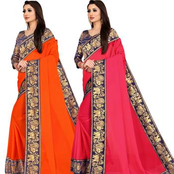 multicolor Chiffon Lace Border Party Wear Saree With Blouse (Pack of 2) 2