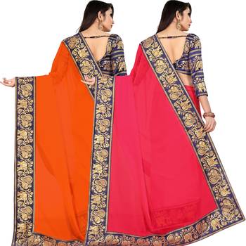 multicolor Chiffon Lace Border Party Wear Saree With Blouse (Pack of 2) 3