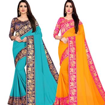 multicolor Chiffon Lace Border Party Wear Saree With Blouse (Pack of 2) 1