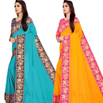 multicolor Chiffon Lace Border Party Wear Saree With Blouse (Pack of 2) 2
