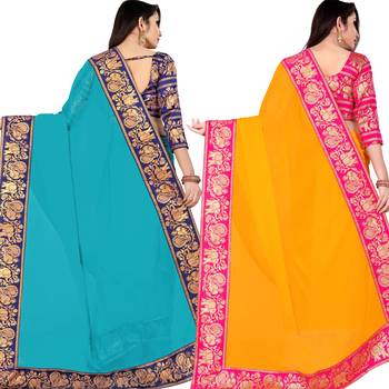 multicolor Chiffon Lace Border Party Wear Saree With Blouse (Pack of 2) 3