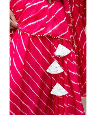 peach pure hand tie and die lehenga with bijiya and white tassels 5