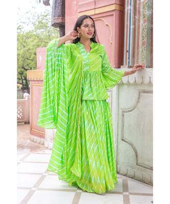 green pure hand tie and die lehenga with bijiya and white tassels 1