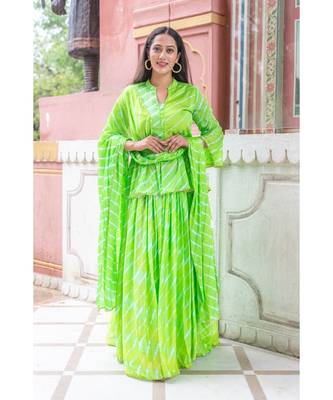 green pure hand tie and die lehenga with bijiya and white tassels 6