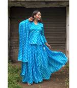 blue pure hand tie and die lehenga with bijiya and white tassels