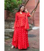 red pure hand tie and die lehenga with bijiya and white tassels