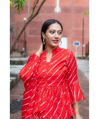 red pure hand tie and die lehenga with bijiya and white tassels 2