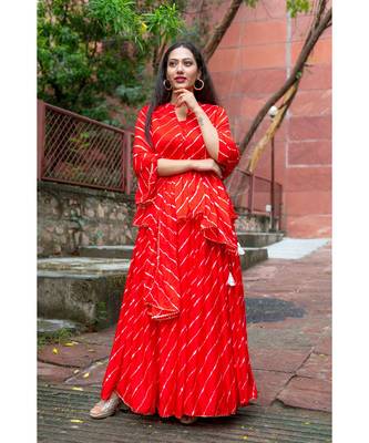 red pure hand tie and die lehenga with bijiya and white tassels 7
