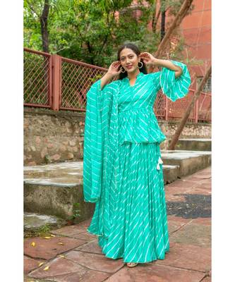 green pure hand tie and die lehenga with bijiya and white tassels 2
