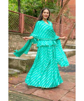 green pure hand tie and die lehenga with bijiya and white tassels 6