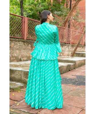 green pure hand tie and die lehenga with bijiya and white tassels 7