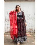 black pure hand block printed linen gown with kota doriya chunni