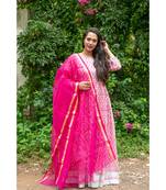 pink pure hand block printed linen gown with kota doriya chunni