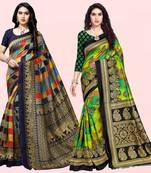 multicolor Lichi Printed Festive Wear Saree With Blouse (Pack of 2)