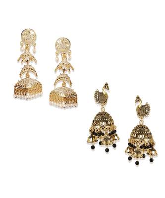 Gold Plated Meenakari Designed Jhumka Earring For Women   Combo of 2 Pearl Alloy Jhumki Earring 1