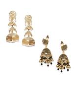 Gold Plated Meenakari Designed Jhumka Earring For Women   Combo of 2 Pearl Alloy Jhumki Earring