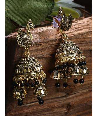 Gold Plated Meenakari Designed Jhumka Earring For Women   Combo of 2 Pearl Alloy Jhumki Earring 5