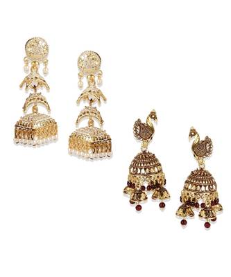 Gold Plated Meenakari Designed Jhumka Earring For Women   Combo of 2 Pearl Alloy Jhumki Earring 1