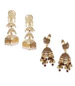 Gold Plated Meenakari Designed Jhumka Earring For Women   Combo of 2 Pearl Alloy Jhumki Earring