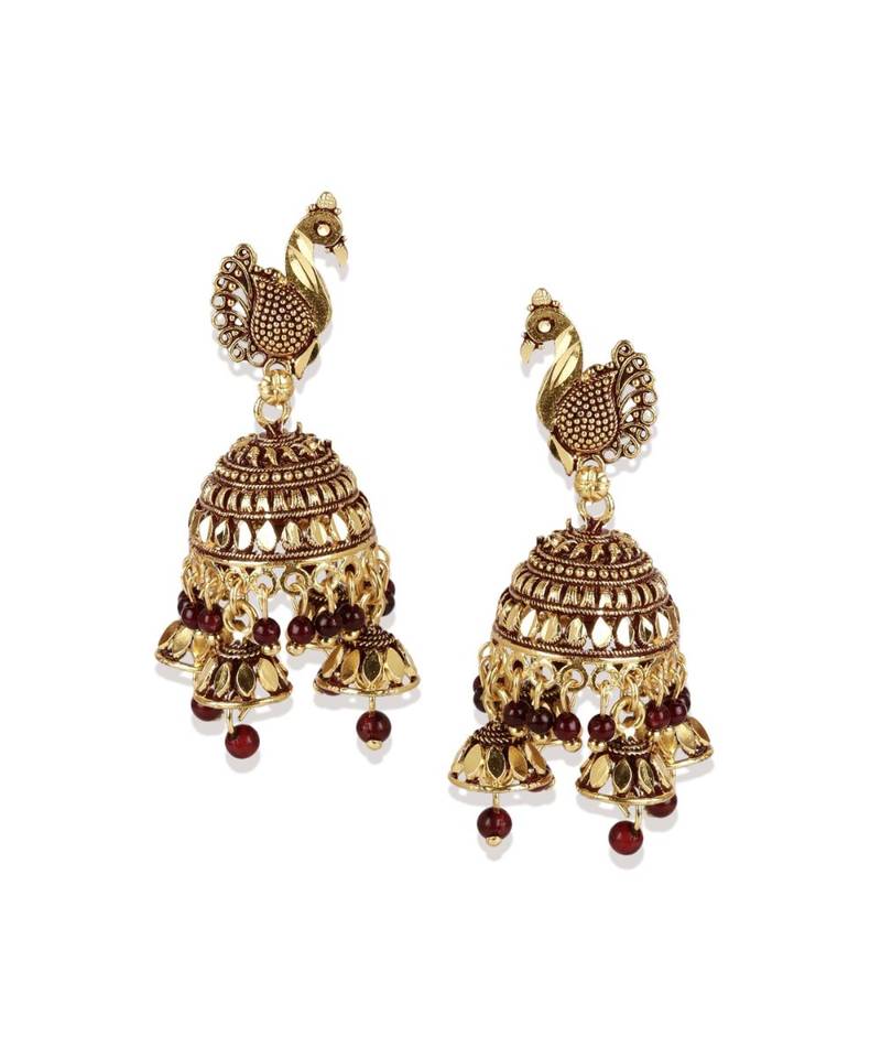 Gold Plated Meenakari Designed Jhumka Earring For Women   Combo of 2 Pearl Alloy Jhumki Earring