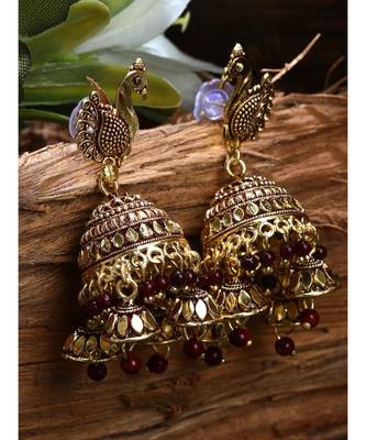 Gold Plated Meenakari Designed Jhumka Earring For Women   Combo of 2 Pearl Alloy Jhumki Earring 5