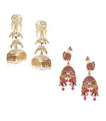Gold Plated Meenakari Designed Jhumka Earring For Women   Combo of 2 Pearl Alloy Jhumki Earring