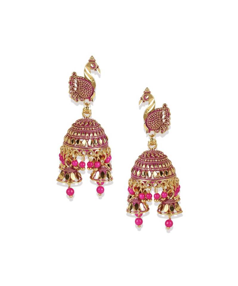 Gold Plated Meenakari Designed Jhumka Earring For Women   Combo of 2 Pearl Alloy Jhumki Earring
